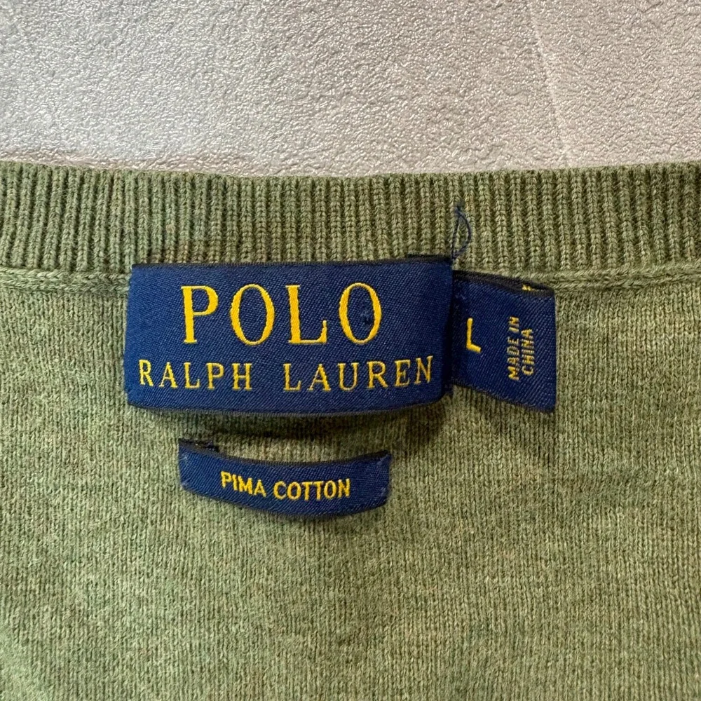 Polo Ralph Lauren Mens Pima Cotton V-Neck Sweater Olive Green Heather Large